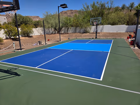 Outdoor pickleball court with mountain views in Arizona